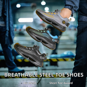 Chaussures de sécurité unisexes basses en tissu extensible respirant pour l'été, avec embout en acier anti-écrasement et semelle antidérapante en caoutchouc PVC, idéales pour le travail en usine. - Product Image 2