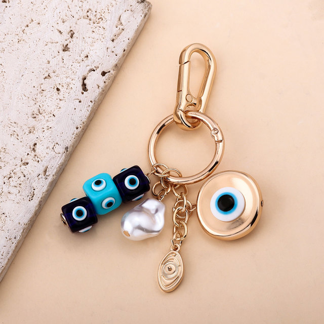 Wowei Devil's Good Lucky Eye Evil Metal Keychain Hot Selling DIY Accessory Pendant for Hanger with Colorful Eye Bead