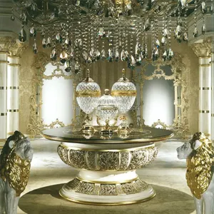 城の家のための豪華なイタリアのデザインのピアスカービングゴールデン装飾ホワイエテーブル