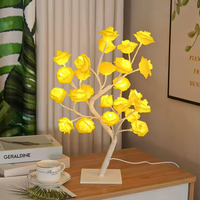 Lampe de table 24 LED avec prise USB pour arbre de rose, veilleuse à fleurs féeriques pour la fête à la maison, Noël, mariage, enfants