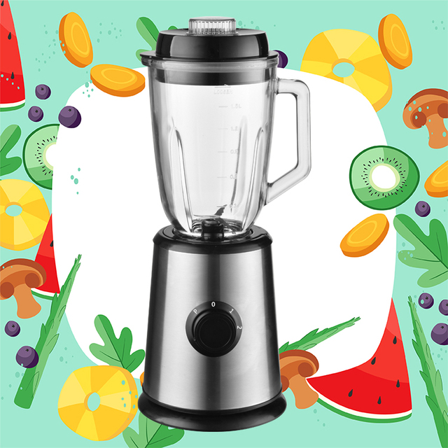 Portable Stainless Steel Smoothie Blender Glass Jar 1.5L Capacity Push Button Controls Dual Speed Turbo Mode 1000W Household