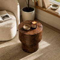 Table d'appoint de luxe en bois de burl à plusieurs niveaux, table d'appoint sculpturale rustique contemporaine