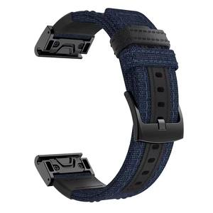 Pour <span class=keywords><strong>Garmin</strong></span> <span class=keywords><strong>Fenix</strong></span> 7 6 <span class=keywords><strong>5</strong></span> <span class=keywords><strong>Bracelet</strong></span> de remplacement de <span class=keywords><strong>bracelet</strong></span> de montre intelligent en cuir véritable + toile <span class=keywords><strong>22mm</strong></span> <span class=keywords><strong>bracelet</strong></span> de montre en Nylon à ajustement rapide - Product Image 6