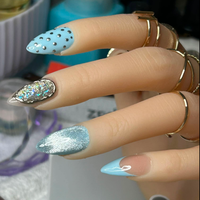 LUMEILA Wijnrood Crème Geel Verloop Handgetekende Bloemmotief Amandel Acryl Volledige Dekking Persnagels Lijm Nude Kunstnagels