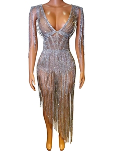Sexy Diamond Quaste Abendkleid Cocktail kleid Frauen Geburtstags feier Langes Kleid Nachtclub Tanz tragen Damen <span class=keywords><strong>Prom</strong></span> Abendkleid - Product Image 2