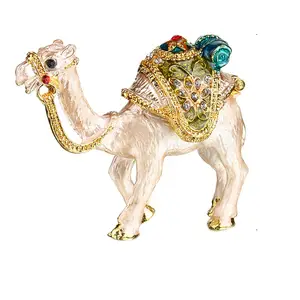 H&D Camel Trinket Box Ornament Crystals Hand-painted Patterns Hinged Jewelry Trinket Box Collectible