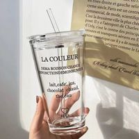 Bouteille d'eau en verre avec bouchon à paille, gobelet en verre borosilicate de haute qualité 16oz, tasse écologique pour café, lait, jus de citron, compatible lave-vaisselle