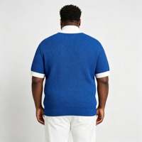 Pull en maille jacquard à col quart zippé pour homme, rayé bleu et blanc, broderie simple 'KTY', ODM OEM