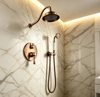 Système de douche encastré HONGDEC en laiton antique, mitigeur chaud/froid à deux poignées, ensemble de douche à main en céramique blanche pour salle de bain