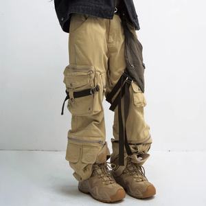 Prix de gros, logo personnalisé, vêtements de rue hip-hop, jeans à jambes droites multi-poches, tissu en toile de coton 100%, pantalon cargo pour hommes - Product Image 5