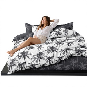 EU Dropshipping Reversible Coconut Tree Woven Bed <b>Linen</b> <b>Set</b> 3pcs Grey White Quilt Cover Polyester China Home & Hotel Use - Product Image 1