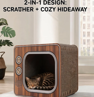 Lit-griffoir vintage pour chat en forme de téléviseur, maison rétro en carton ondulé durable avec griffoirs intégrés pour chats d'intérieur