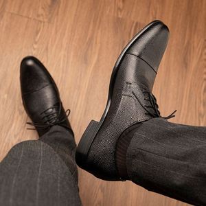 Men's Leather <b>Shoes</b>-Summer Breathable Business Formal Dress <b>Shoes</b> Made Genuine Leather Laces Toes <b>Height</b> <b>Increasing</b> Waterproof - Product Image 1