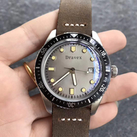 Montre de plongée vintage Sixty-Five, cadran gris, lunette en céramique noire, étanche 100 m, bracelet en cuir marron, montre-bracelet rétro pour homme