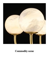 Lustre en laiton à hauteur réglable, style nordique moderne, simple et luxueux, romantique, pour salle à manger et chambre, avec boules d'alabâtre, lumière blanc chaud