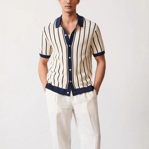 Polo en tricot à manches courtes rayé pour homme SMLXLXXL3XL4XL5XL Haute élasticité Sans plis Design asymétrique - Product Image 2