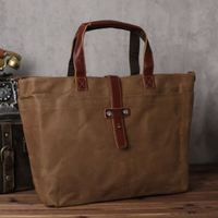 Tas Tote Wanita Kanvas Berlapis Lilin Custom dengan Resleting, Tahan Air, Awet, Ukuran Besar, Tas Selempang, Portabel untuk Perjalanan, Pantai, Belanja, Musim Panas & Gugur