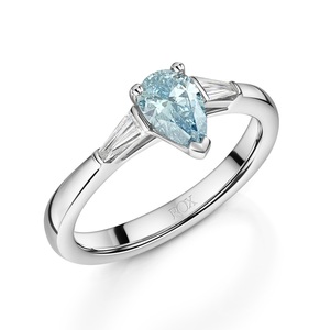 แหวนเพชร ROX Pear Blue Lab Grown พร้อมเพชรทรงบาแก็ตต์ 18K ทองคำขาว คลาสสิก รับรองโดย IGI สำหรับงานแต่งงาน - Product Image 1