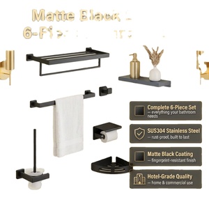 Ensemble d'accessoires de salle de bain modernes 6 pièces, porte-serviettes mural en acier inoxydable, porte-papier toilette, étagère organisatrice - Product Image 1