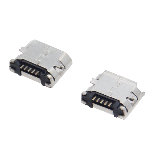 Micro USB 5-Pin Female SMT Receptacle, With or Without Flange and Mounting Posts, Surface Mount Connector