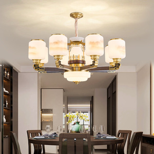 Chinese Style Villa Chandelier All Copper Solid Wood Multi Head LED <b>Light</b> Round Shape Home Living Room <b>Ceiling</b> Lamp - Product Image 3