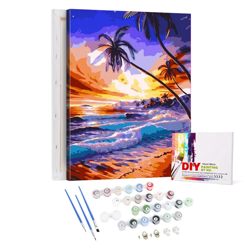 Pintura de paisagem por números pintura em tela 16x20 polegadas paisagem do mar pintura diy por números conjunto de tinta papel