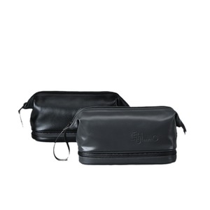 Travel <b>Toiletry</b> Bag For Men Large Capacity Black Leather Double Layer <b>Storage</b> With Dry Wet Separation Bathroom Use - Product Image 3