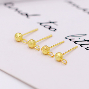 Pendientes de Bola Esmerilados de 4mm Chapados en Oro de 18K con Aguja de Plata S925, Accesorios de Joyería - Product Image 1