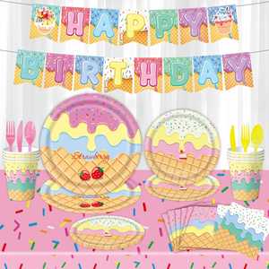 Juego de Vajilla Desechable con Diseño de Helado para Fiesta de Cumpleaños Infantil, Plato de Papel para Boda - Product Image 1
