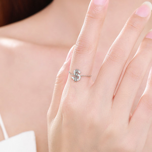 S925 Silver Dollar Sign <b>Ring</b> Pave Setting <b>Crystal</b> Rhinestone Unisex Hiphop Korean Ins Style Full Pave Dollar Chain <b>Ring</b> - Product Image 4