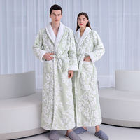 Jubah Mandi Dewasa Bermotif Bunga Hijau, Warna-warni, Hangat, Lembut, Nyaman, Bahan Flanel, Cocok untuk Musim Dingin, OEM, untuk Spa