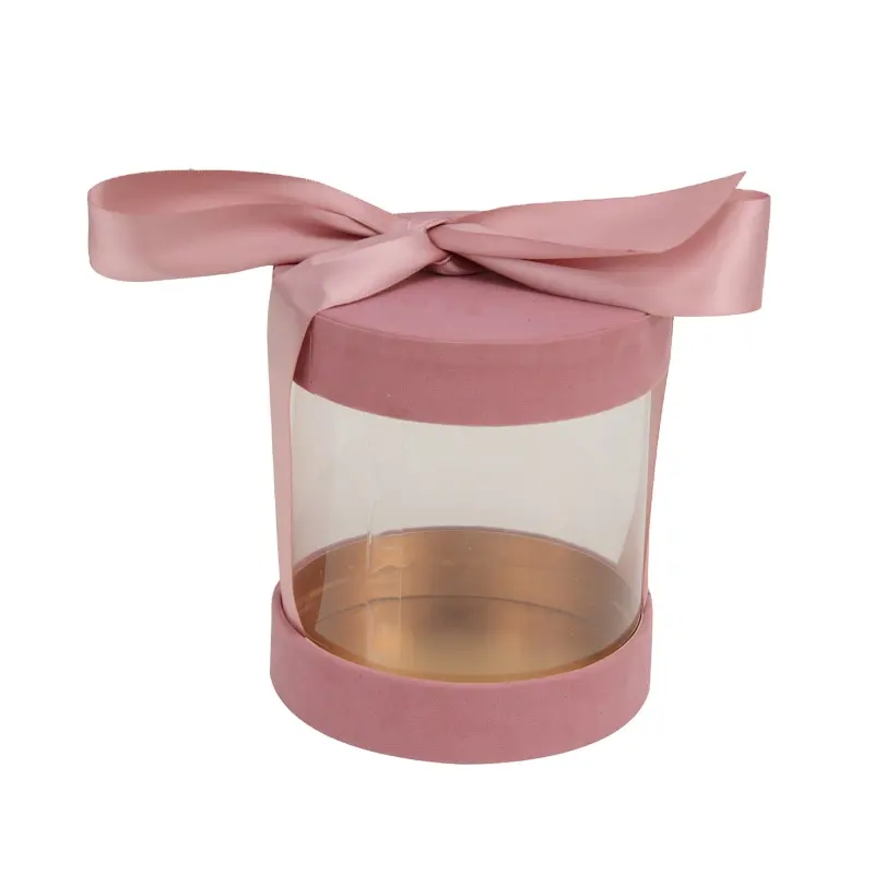 Luxo Tubo Transparente Embalagem Fita Rosa Flor Tubo de Embalagem Caixa De Presente Do Favor Do Casamento Da Dama de honra