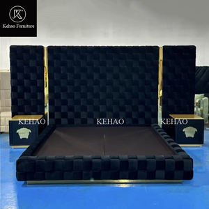 Mobilier de chambre à coucher Premium <span class=keywords><strong>Lit</strong></span> Bett Cadre de <span class=keywords><strong>lit</strong></span> <span class=keywords><strong>King</strong></span> <span class=keywords><strong>Size</strong></span> Ensemble de lits rembourrés en velours italien Lits doubles modernes de luxe - Product Image 4