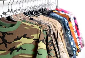 Custom Men's Cotton Polyester Outdoor Camouflage Camo Black Short Sleeve Camo T Shirts