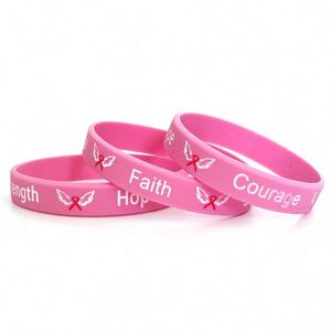 Bracelets en silicone Espoir, Foi, Force, Courage – Bracelets de sensibilisation au cancer, bracelets sportifs en silicone avec ruban rose - Product Image 5