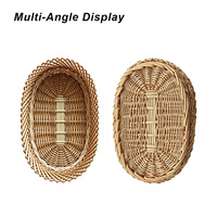 Cesta de Rattan Natural 36x27x8cm com Borda Serrilhada para Exposição de Pão e Frutas em Supermercados e Padarias, Bandeja Artesanal de Vime