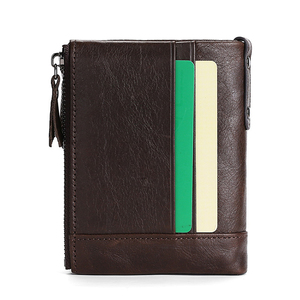 Cowhide <strong>Zip</strong> <strong>Coin</strong> <strong>Pocket</strong> Bifold <strong>Wallets</strong> for <strong>Men</strong> Zipper Genuine <strong>Leather</strong> RFID Card Holders - Product Image 3