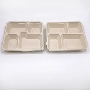 MEMEDA 100% Compostable Disposable 4 Compartment Bagasse Lunch Food Tray Biodegradable Plates