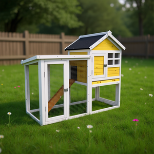 Gallinero y conejera de madera amarilla estilo mueble de lujo para pollos y conejos - Product Image 2