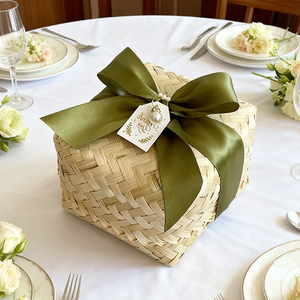 Cestas de Bambú Tejidas a Mano Únicas, Regalo para Invitados de Boda, Novia, Damas de Honor, Bolso con Decoración de Lazo - Product Image 6