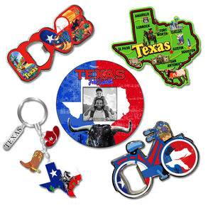 カスタムロゴ入り木製アメリカ合衆国テキサス州お土産マグネット、テキサスをテーマにしたギフト、冷蔵庫用マグネット - Product Image 1