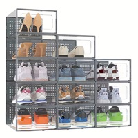Boîte de rangement à chaussures pliable empilable en plastique transparent sur mesure en gros, boîte de rangement à chaussures transparente