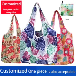 Tùy chỉnh in ấn logo Ripstop máy có thể giặt 190T polyester hàng tạp hóa gấp Tote Túi tái sử dụng rPet có thể gập lại mua sắm túi