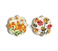 Sous-plat en céramique à motif floral personnalisé, forme irrégulière en trèfle à quatre feuilles, résistant à la chaleur, protection de table à imprimé botanique vintage