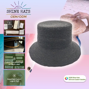 Sombrero de Paja de Rafia Negro <span class=keywords><strong>Mini</strong></span> Tejido a Mano con Logotipo Personalizado OEM Shinehats 2026 para Mujer, Sombrero de Verano - Product Image 1