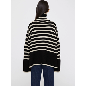 Custom <strong>Women</strong> Cashmere Wool Sweater <strong>Turtle</strong> <strong>Neck</strong> Knitted <strong>Jumper</strong> Cross Striped Drop Shoulder - Product Image 2