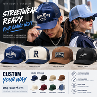 Casquettes Originales 5 Panneaux à Visière Plate, Profil Élevé, Structurées en Sergé de Coton, Vierge, Streetwear, Personnalisables