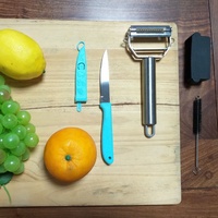 Éplucheur à légumes et fruits double julienne en acier inoxydable de qualité supérieure avec brosse de nettoyage, protège-lame et couteau