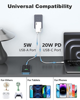 Chargeur mural USB pliable 30W PD 3.0 Type-C ignifuge avec 2 ports Type-C pour téléphones portables, tablettes et montres connectées