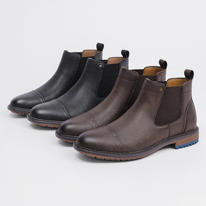 Bottes Chelsea pour hommes de style britannique, design rétro composite, sangle élastique, lacets à la cheville, imperméables, automne-hiver, souples, plates, grandes tailles - Product Image 5